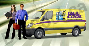Bee Cool mobile laminating van & installer with sales person.
