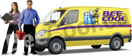 Bee Cool mobile laminating van & installer with sales person.