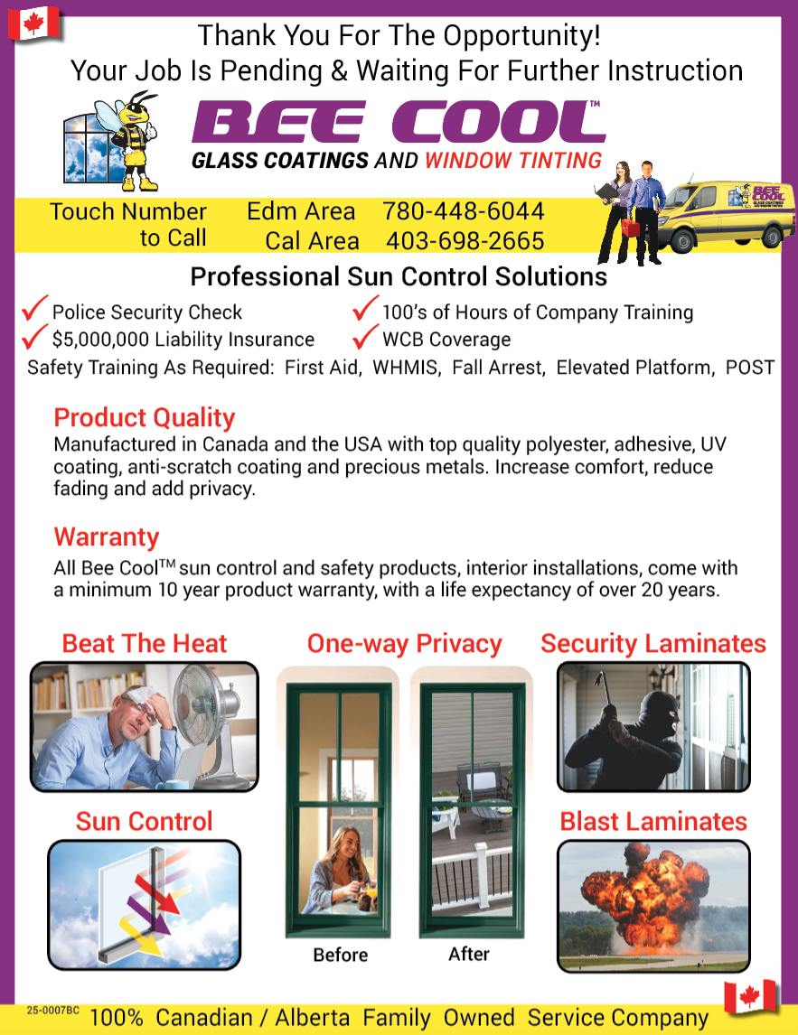 Bee Cool Glass Coatings site visit followup page.