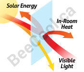 Red Deer window reflecting the suns heat, ultraviolet light and solar energy.
